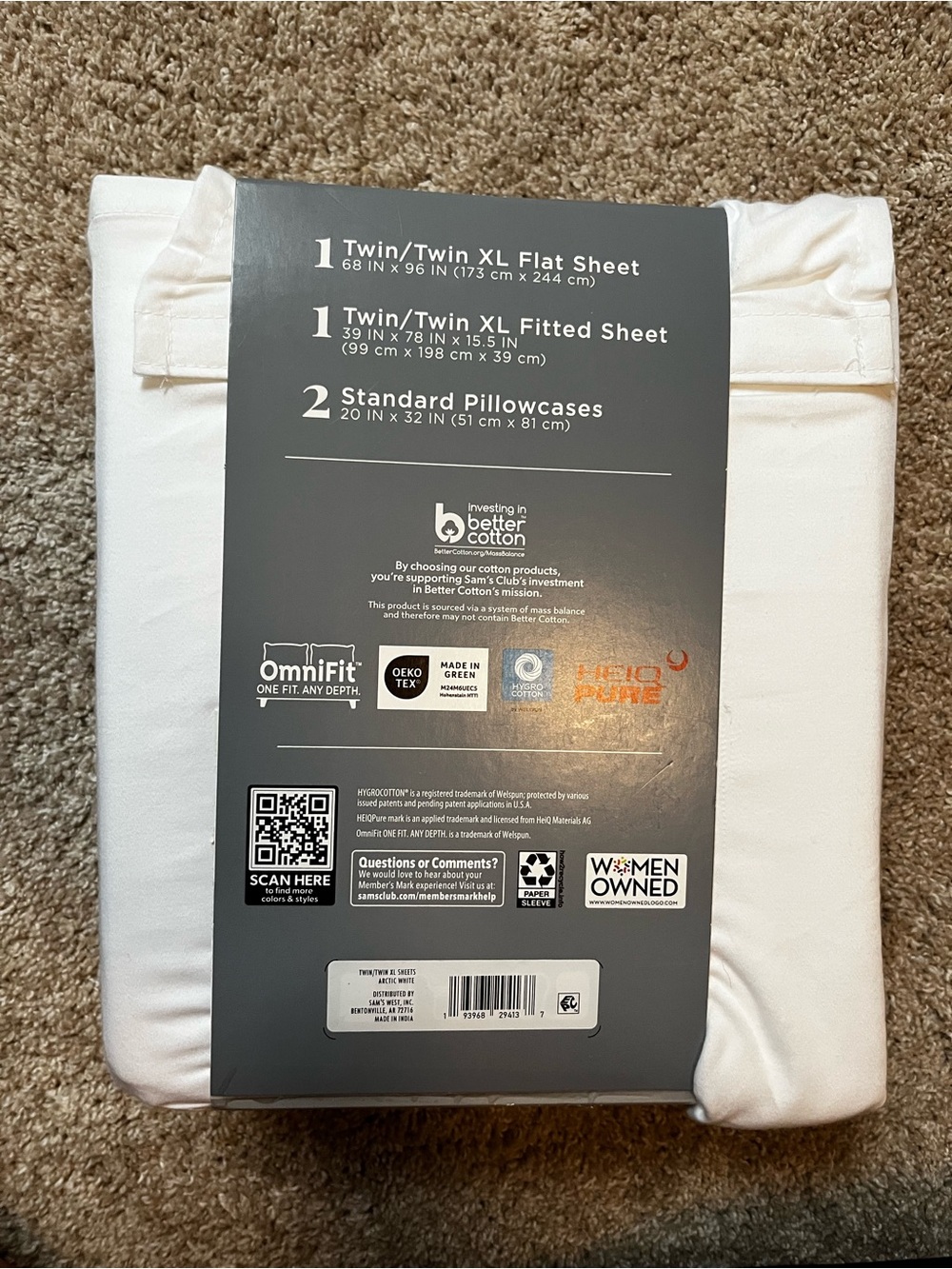 NWT Member's Mark White 4-Piece Performance Sheet Set - Twin/Twin XL - Picture 2 of 3